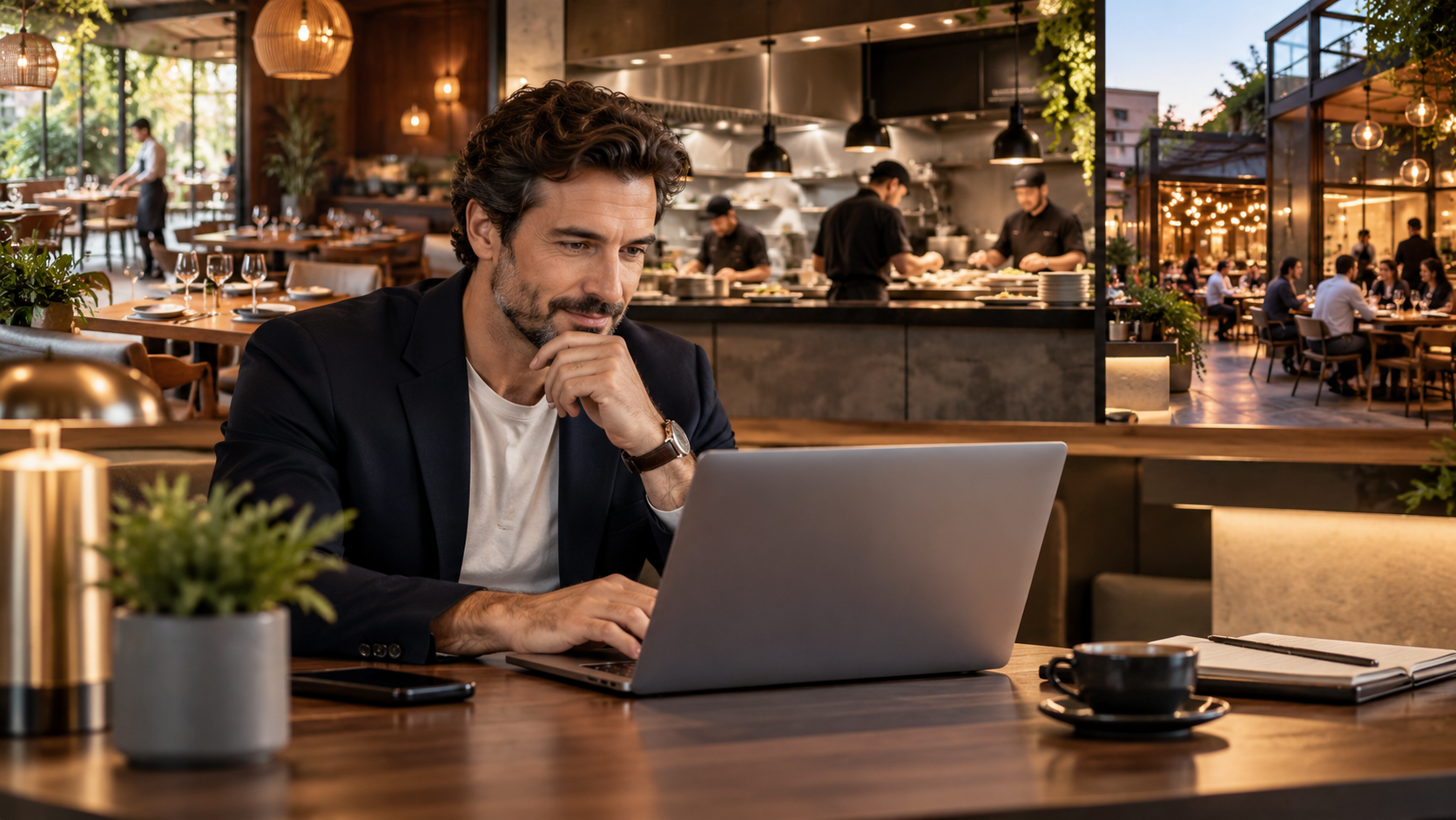 Equipo trabajando en un restaurante moderno
